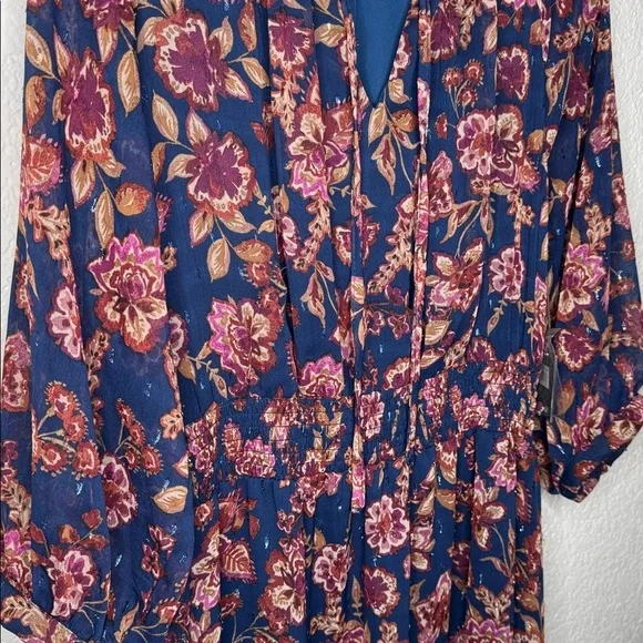 Vince Camuto Womens 3/4 Puff Sleeve Tie Neck Maxi Dress Floral Size L - Picture 4 of 10